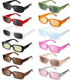 12 Pairs Rectangle Sunglasses for Women Retro Vintage Sunglasses Square Aesthetic Sunglasses Narrow Sunglasses for Woman Man