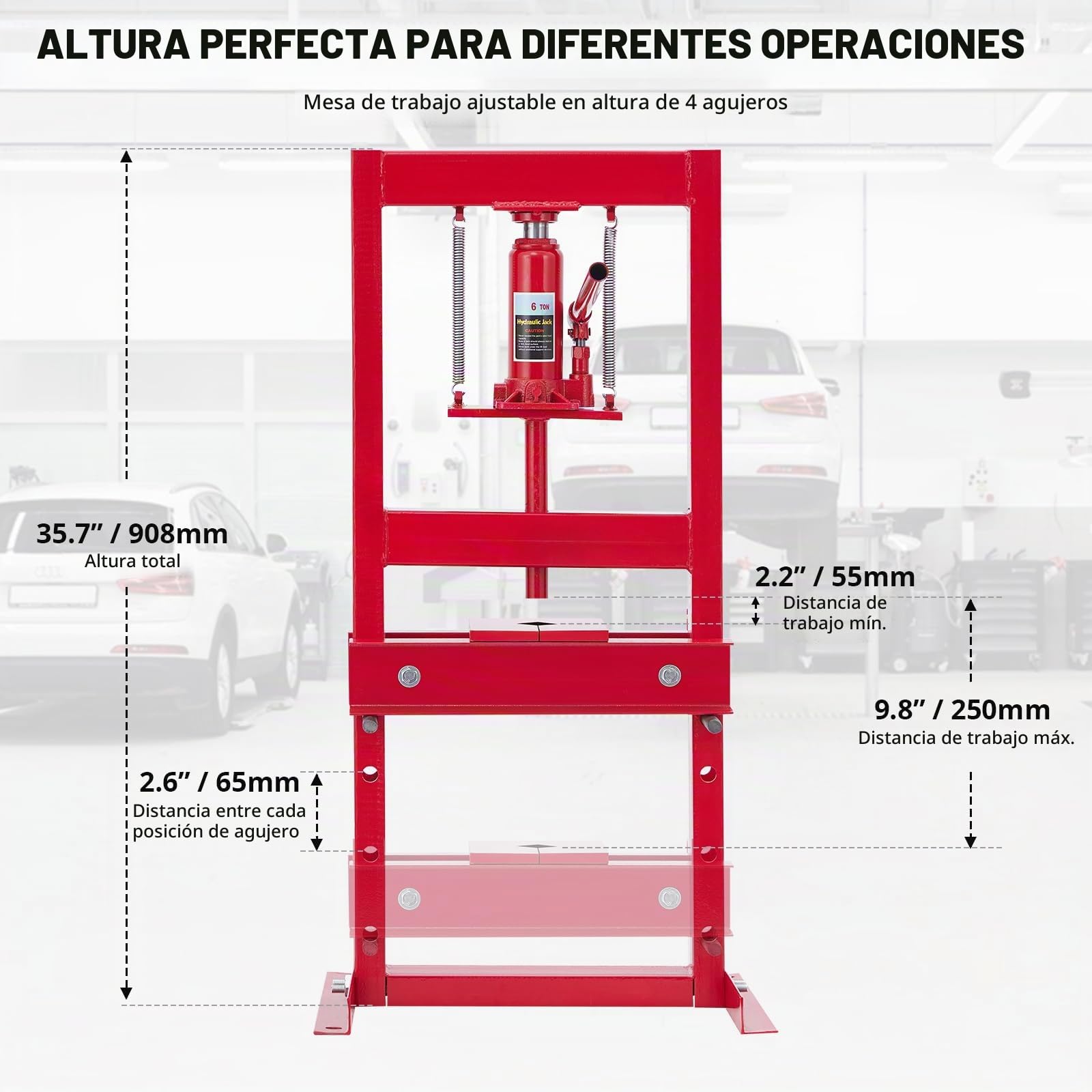 GarveeTech Prensa Hidráulica De Taller h-Frame - Mesa Ajustable En Altura - Operación Segura con Válvula De Seguridad - Extracción Profesional De Cojinetes, Casquillos y Engranajes - Incluye Bandejas