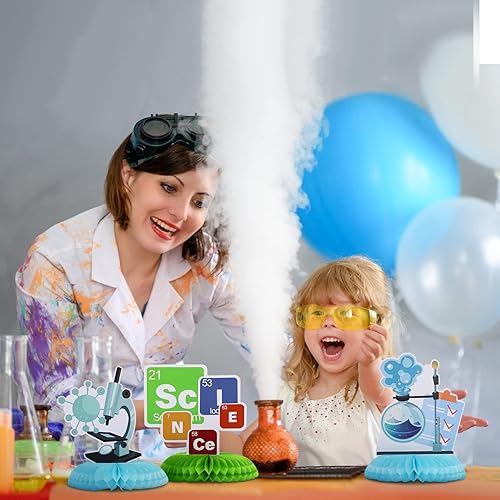 Miniatura 4 de Fainne 9 piezas de decoración de fiesta de ciencia para centros de mesa de nido de abeja 3D, decoración de mesa para feria de ciencias, química,
