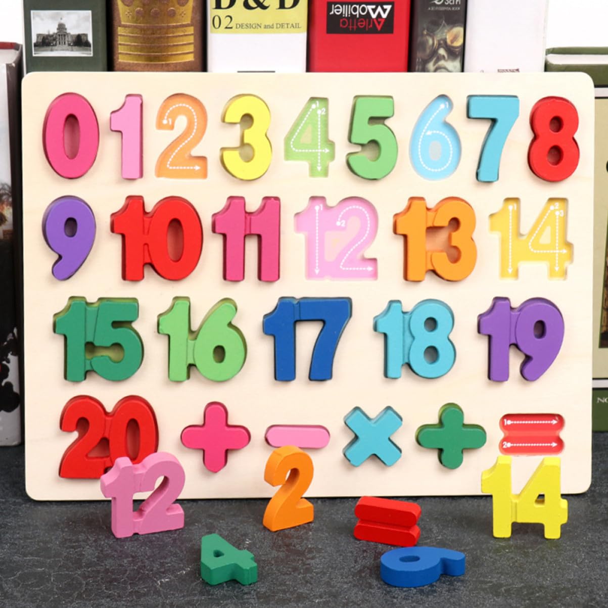 Puzzle in Legno per Ragazzo Ragazza Numeri Segni Matematici Alfabeto Strumenti Didattici Educativi per Sviluppo Cognitivo e Riconoscimento