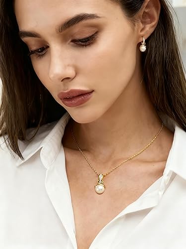 Miniatura 2 de Starchenie Juego de aretes de perlas de plata de ley 925 chapada en oro de 18 quilates para mujer