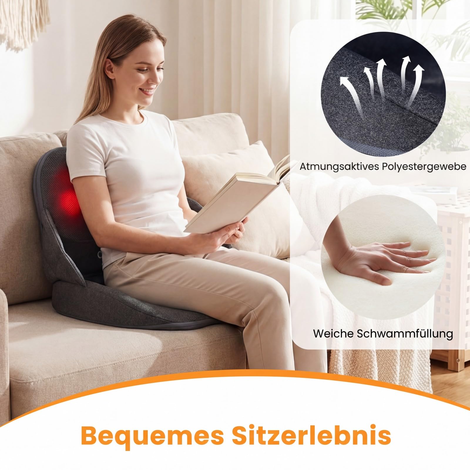 COSTWAY Massagesitzauflage mit Wärmefunktion, Vibration, Controller & Knetmassage, Faltbare Shiatsu Rückenmassagegerät für Rücken & Hüftstütze, Massagekissen Sitzkissen für Hause Büro