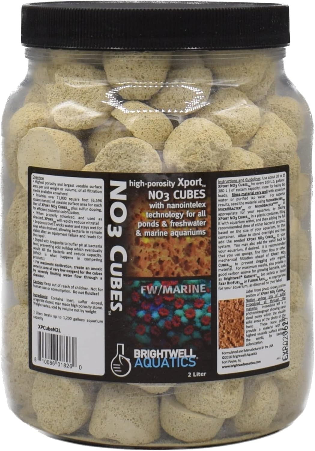 Brightwell Aquatics Xport-NO3 Cubes - ½” Cubes, Sulfur Doped, Activated Denitrification Media