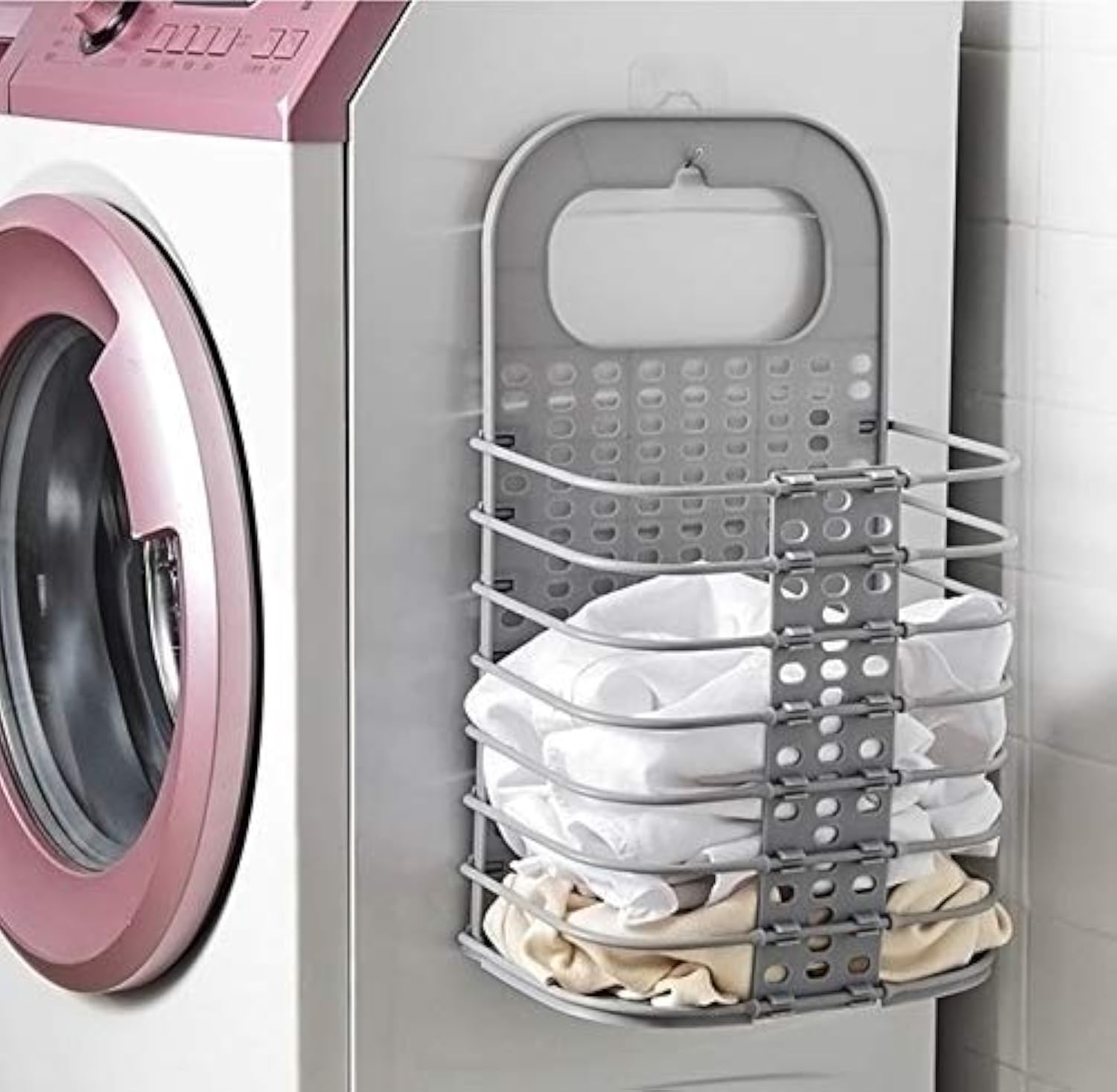 EASY SHOPE Wall Mounted Bathroom Hanging Mesh Laundry Basket Toiletry Organization Washing Bin Home Portable Magic Sticker Plastic Laundry Hamper Bag for Bathroom Bedroom Dirty Clothes (Multi)-image-42