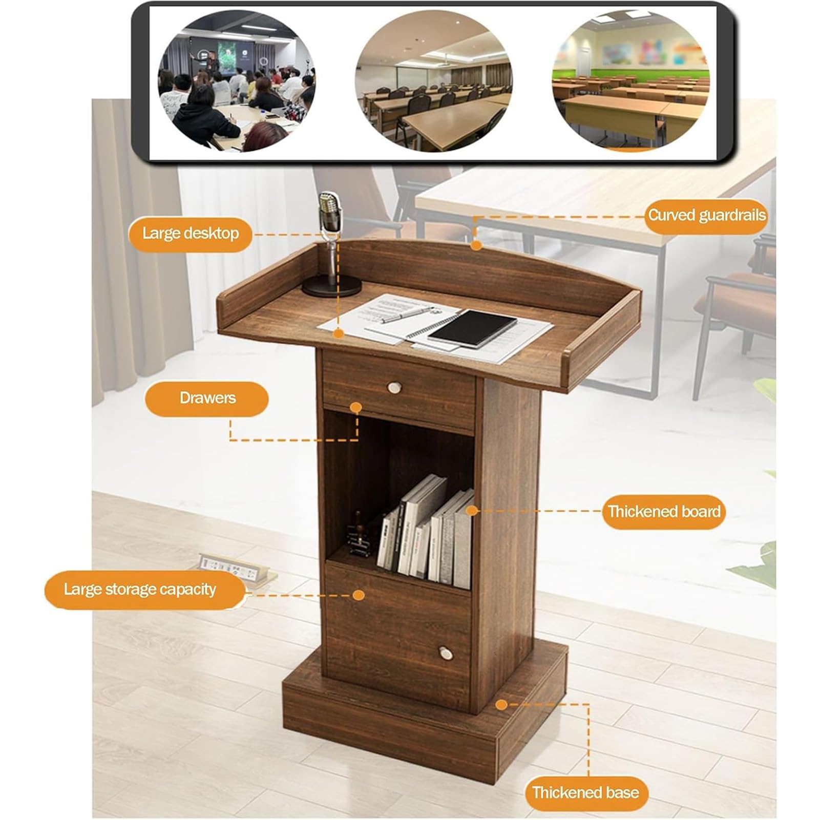 Atril de Madera para Piso, Mostrador de Recepción,Brown+Drawer