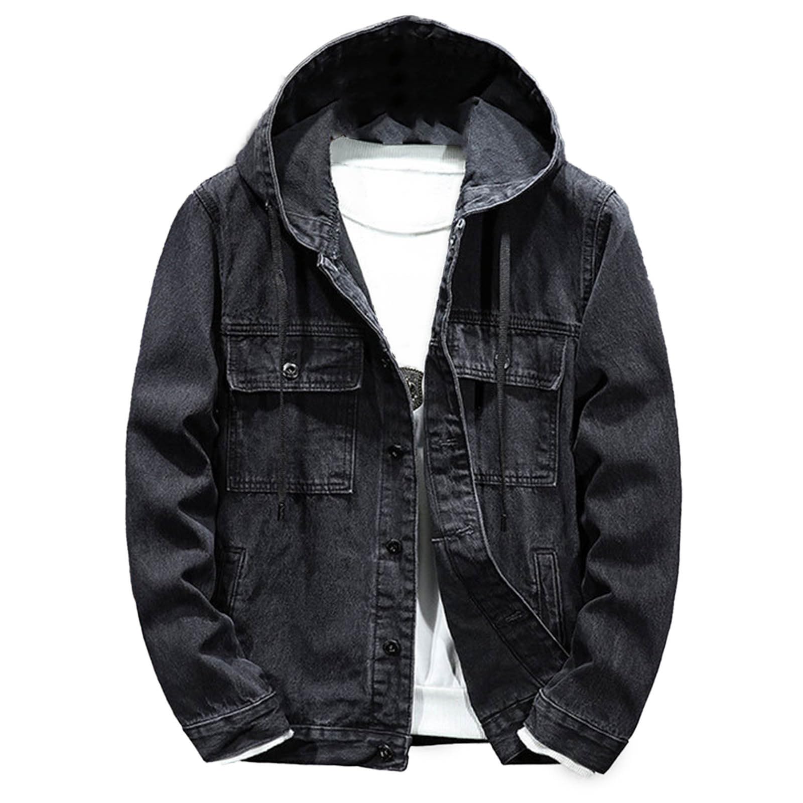 Genérico Chaqueta Tejana Hombre Chaqueta Vaquera Hombre Ajustada Cortavientos con Capucha Diseño Moderno Abrigo Denim