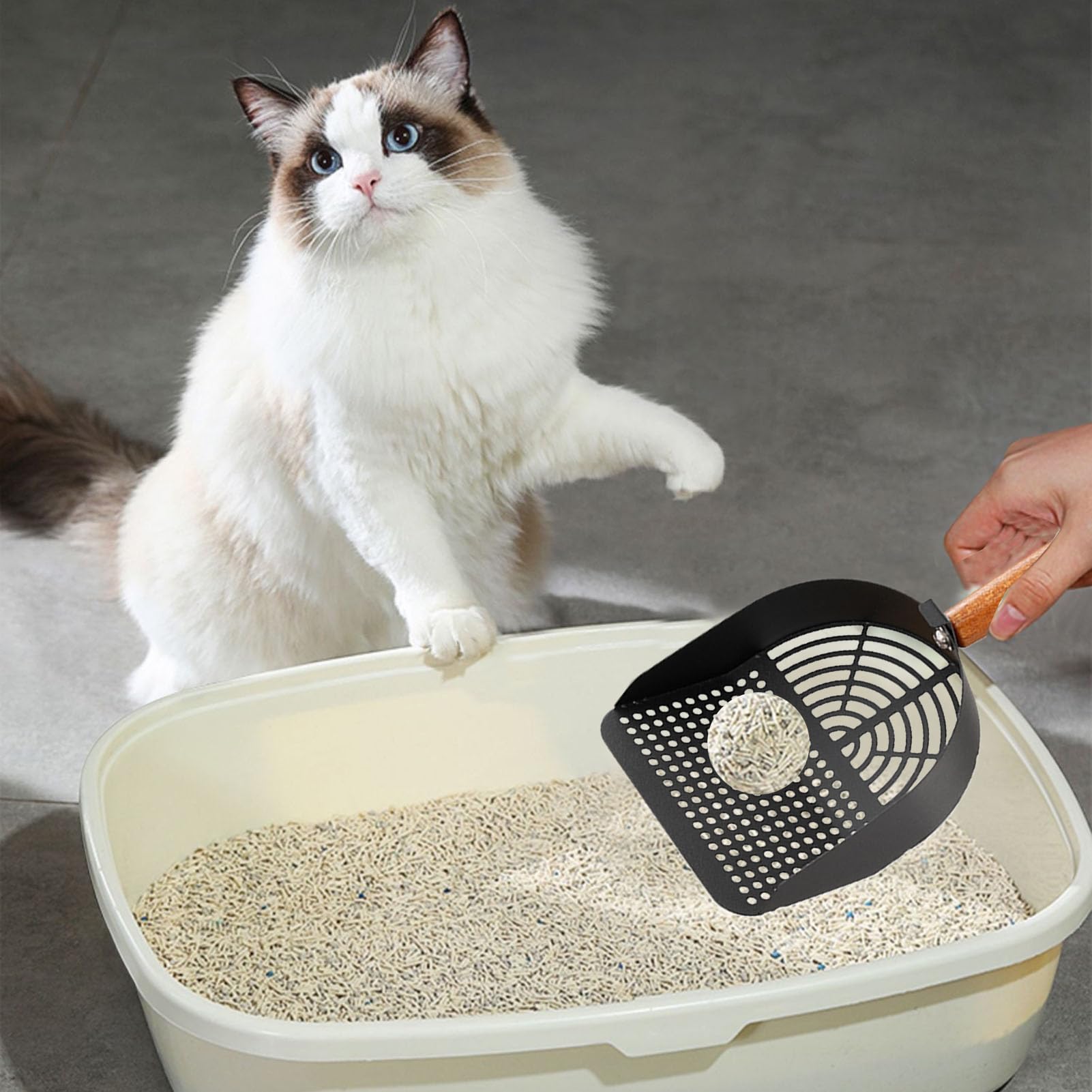 Pala para Arena de Gato, Raspador de Acero Inoxidable, Herramienta Limpieza Robusta for Uso doméstico y higiene óptima en Viajes(Hole Style High Carbon Steel Resistant to)