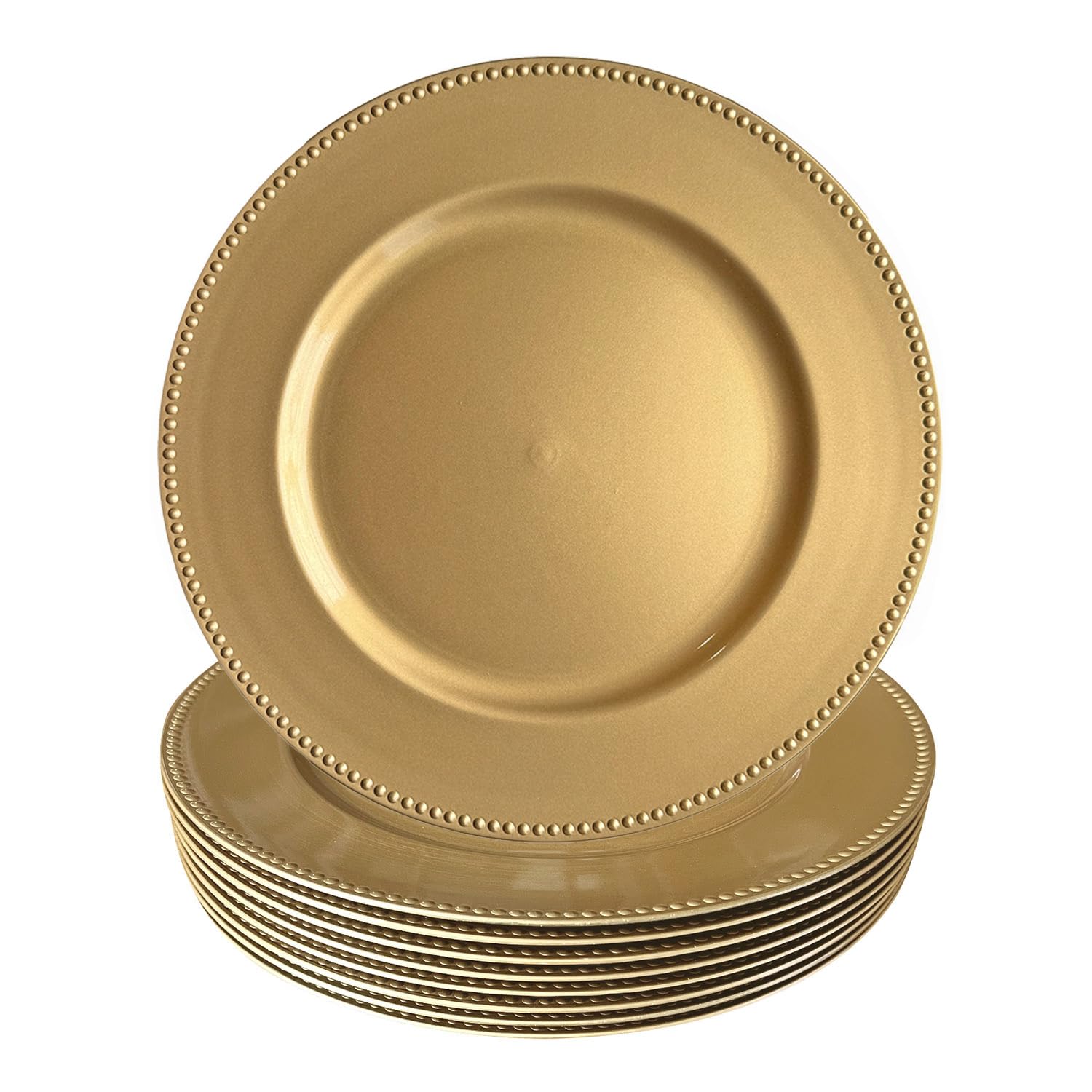 WELMATCH Gold Plastic Beaded Charger Plates - 12 pcs 13 Inch Round Wedding Party Decroation Charger Plates (Gold, 12)