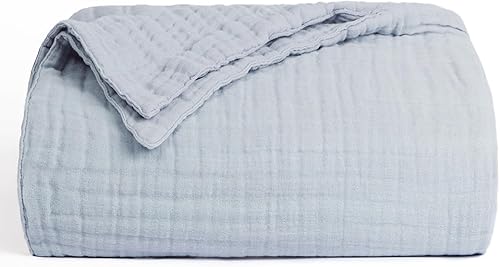 Miniatura 7 de Love's cabin Manta de muselina de algodón de 6 capas, manta de muselina de 50 x 60 pulgadas para sofá cama, manta de muselina gris azulado, manta de