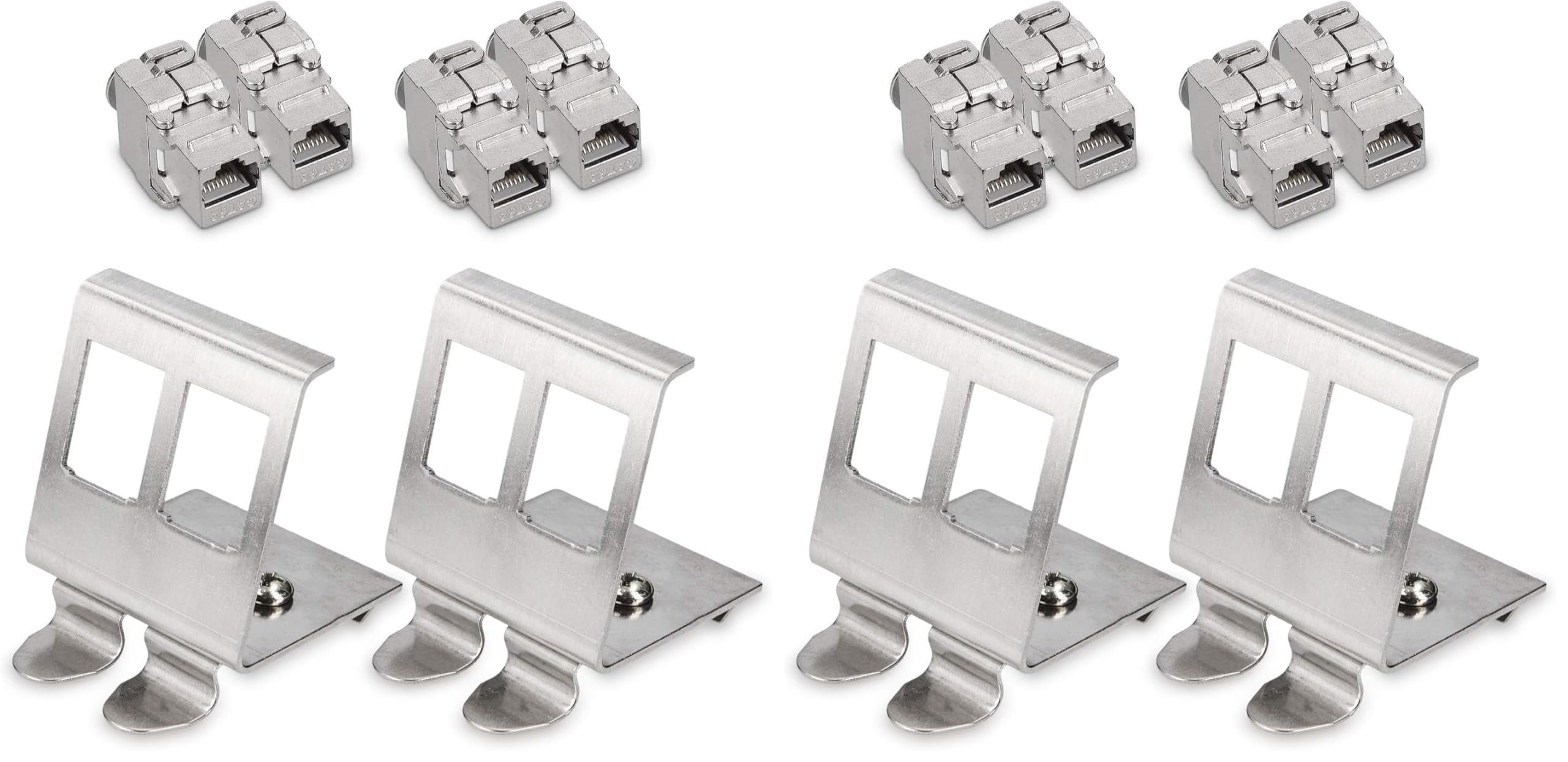 kwmobile 4X Module Keystone RJ45 Cat 6a - Modules de Brassage pour Branchement Câble RJ45 - Connecteur Blindé avec Support pour Rail DIN (Lot de 2)