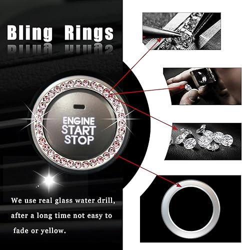 Miniatura 3 de 2 anillos de cristal con doble diamantes de imitación para decoración de arranque del motor del automóvil, accesorios interiores del automóvil,