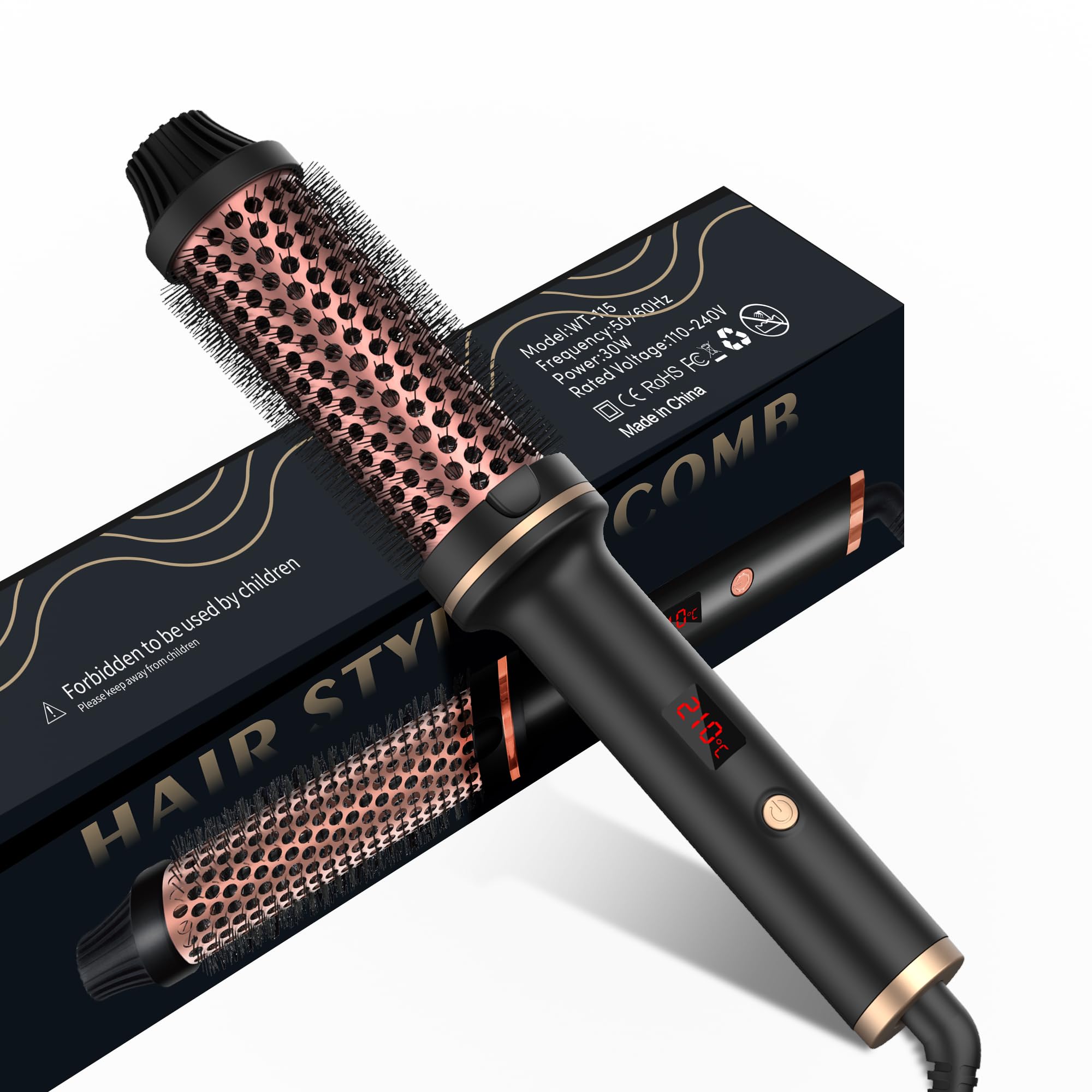 OKWRAP Thermal Brush 3 En 1 Brosse Thermique, 38mm Brosse Chauffante Comprend Les Fonctions d'un Boucleur a Cheveux Et d'un Lisseur Cheveux, Créez Facilement Une Coiffure Séduisante