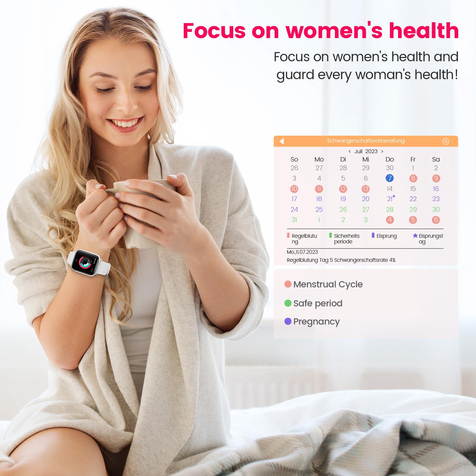 Smartwatch Donna con Chiamate Bluetooth, 1,83” Smart Watch 107+ Sportive con SpO2/Ciclo Mestruale/Frequenza Cardiaca/Monitoraggio Sonno/Impermeabile IP68 FitnessTracker per iOS Android (Argento)