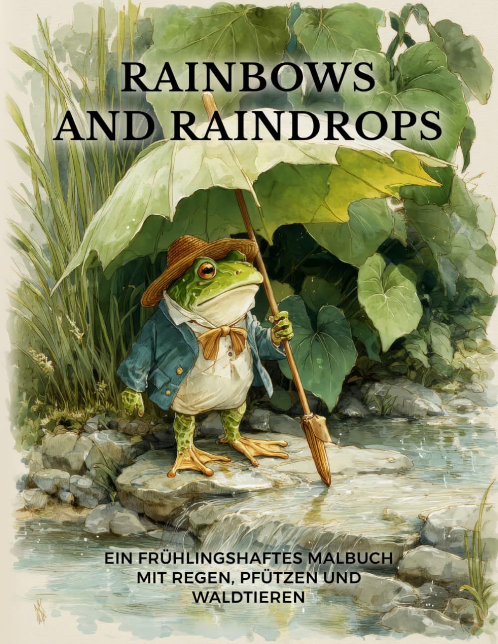 Rainbows and Raindrops: Ein frühlingshaftes Malbuch mit Regen, Pfützen und Waldtieren (Woodland Whispers: Gemütliche Malbücher für Erwachsene)