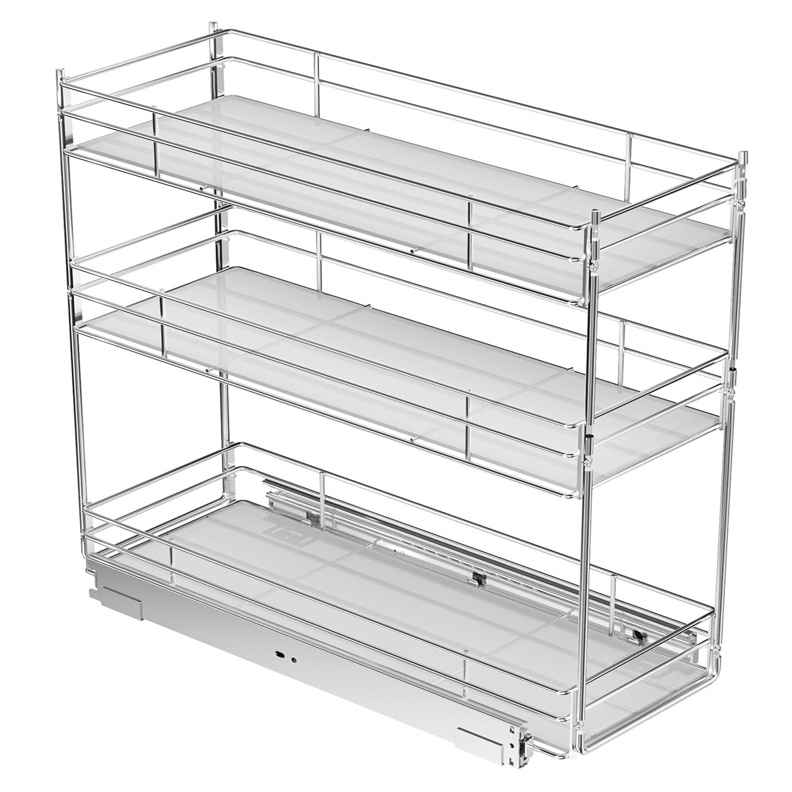 ROOMTEC Pull Out Spice Rack for Narrow Cabinet (8" W X 20½" D),3 Tier Heavy Duty Sliding Spice Cabinet Organization Shelf Racks, Pull Out Shelves