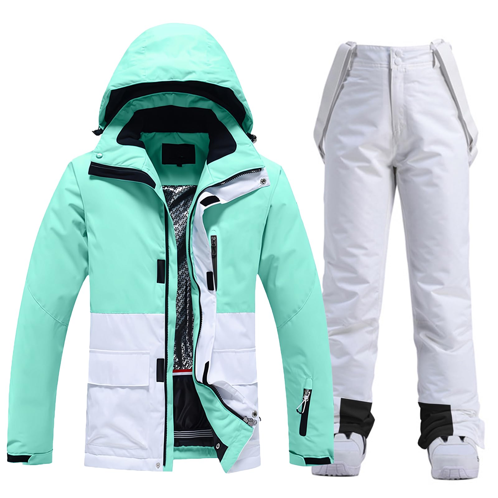 HOTIAN Conjunto de chaqueta y pantalones de esquí para mujer, juego de 2 piezas, traje de esquí para mujer, resistente al agua, cortavientos, invierno, cálido, esquí, nieve, juego de snowboard