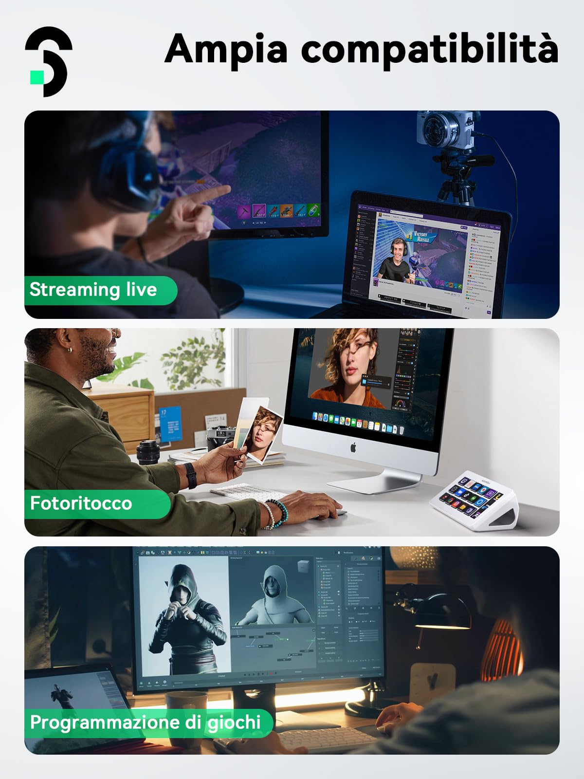 SOOMFON Stream Controller Deck Bianco, Aggiornata con 15 Macro Pulsanti LCD Personalizzabili per Attivare Azioni in OBS, Twitch, YouTube, per Live-Streaming, Editing di Foto e Video