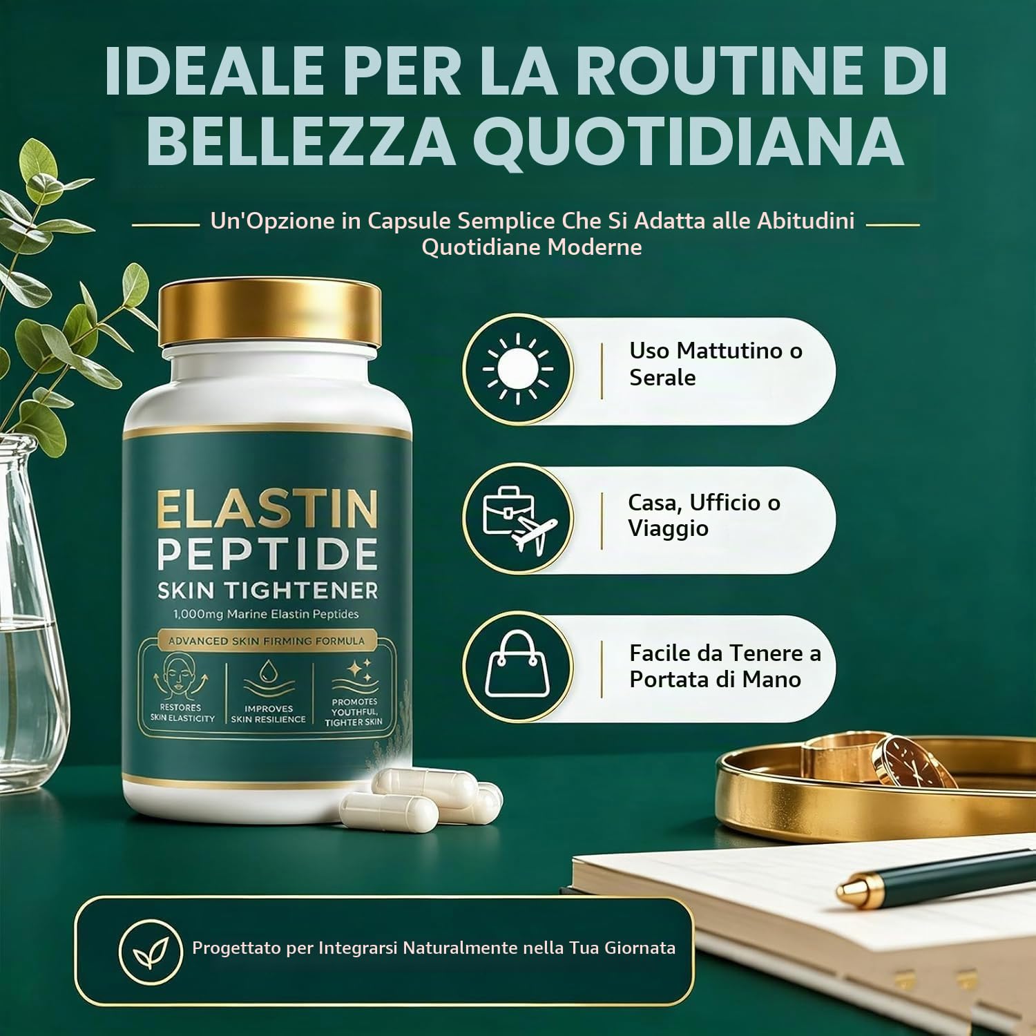 Peptidi di elastina 1000mg, riduce segni dell'invecchiamento, migliora salute, tonicità ed elasticità della pelle, adatto a donne e uomini