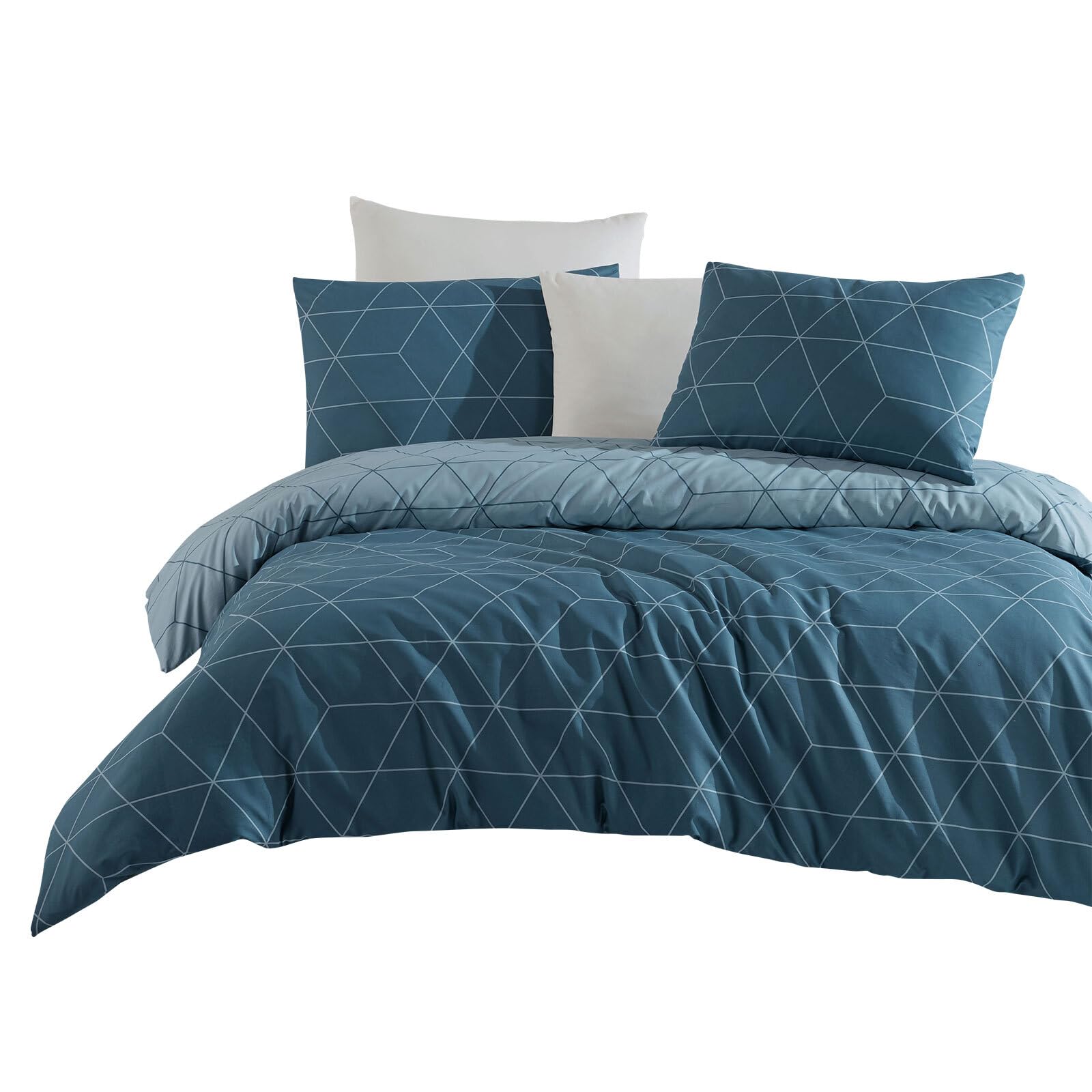 Traumschlaf Renforcé Bettwäsche • Modernes Linien-Design aus 100 % Baumwolle • Hautsympathisch, atmungsaktiv & pflegeleicht • Ideal für das ganze Jahr • 135x200 cm + 80x80 cm, blau