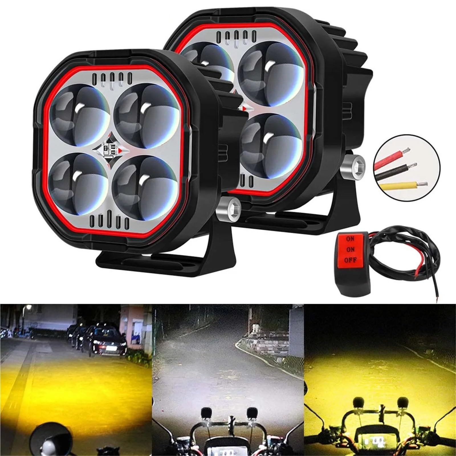 Pomocnicze Reflektory Motocyklowe 2-calowy reflektor motocyklowy 30 W, superjasny reflektor, podwójny projektor, lampa robocza do jazdy samochodem ciężarowym ATV reflektory przednie(2Pcs)
