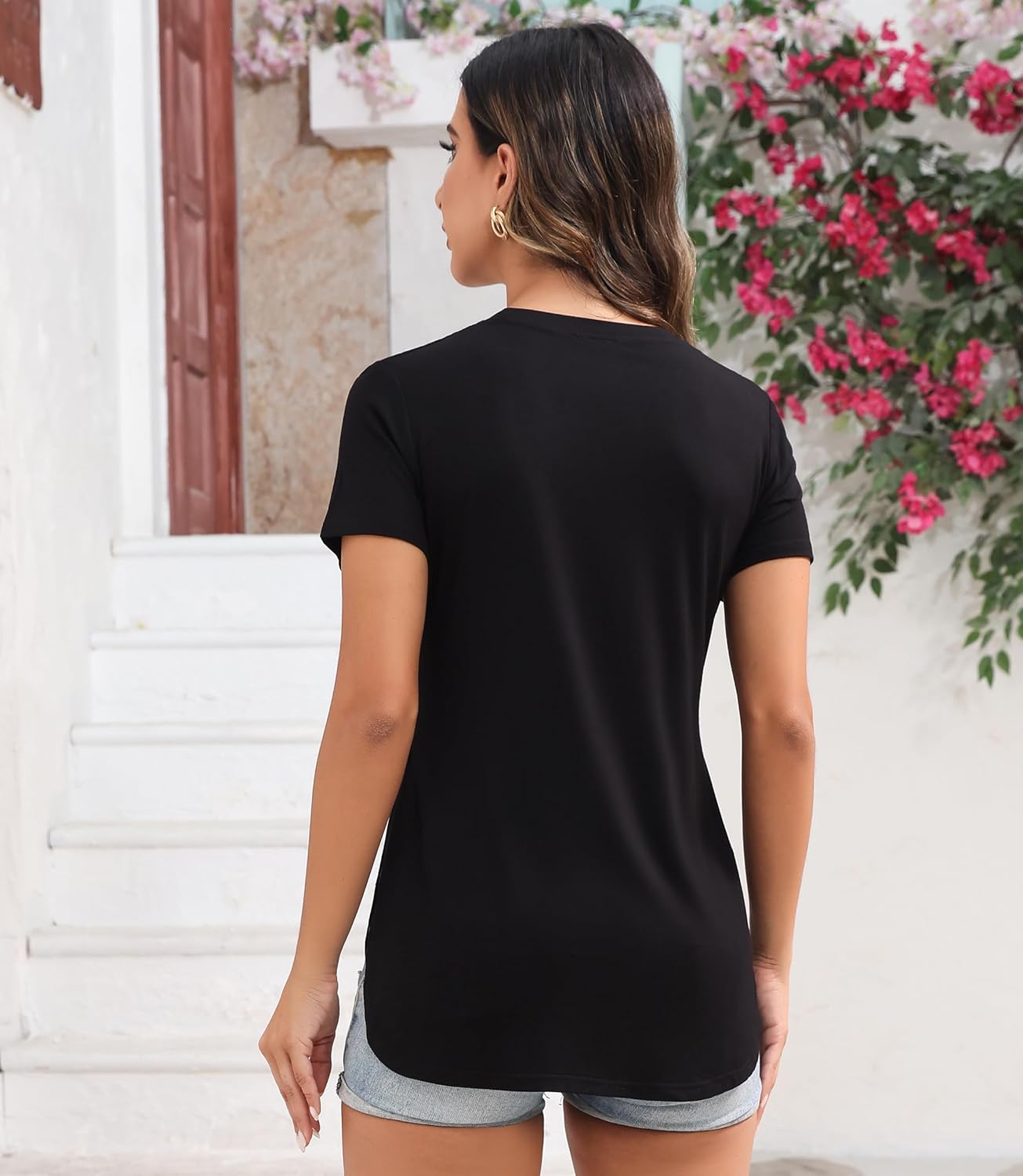 BUENOS NINOS Womens T Shirts Casual Basic Crew Neck Tees Short/Long Sleeve Tunic Tshirt Tops with Side Split Slit - Image 4