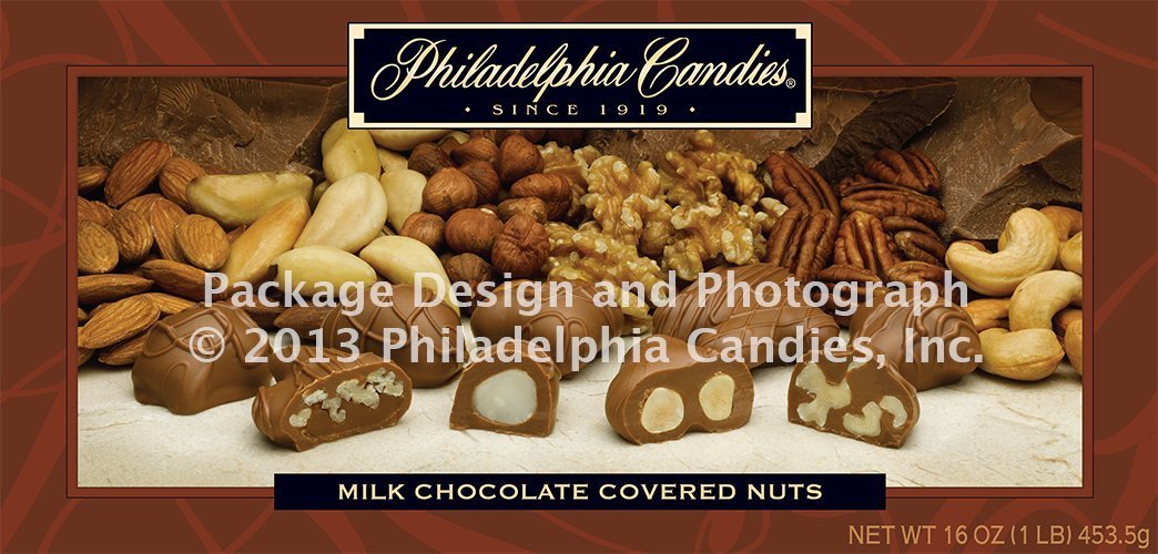 Philadelphia Candies Milk Chocolate Covered Assorted Nuts, 1 Pound Gift Box (Almond, Brazil, Cashew, Hazelnut, Pecan, Walnut)