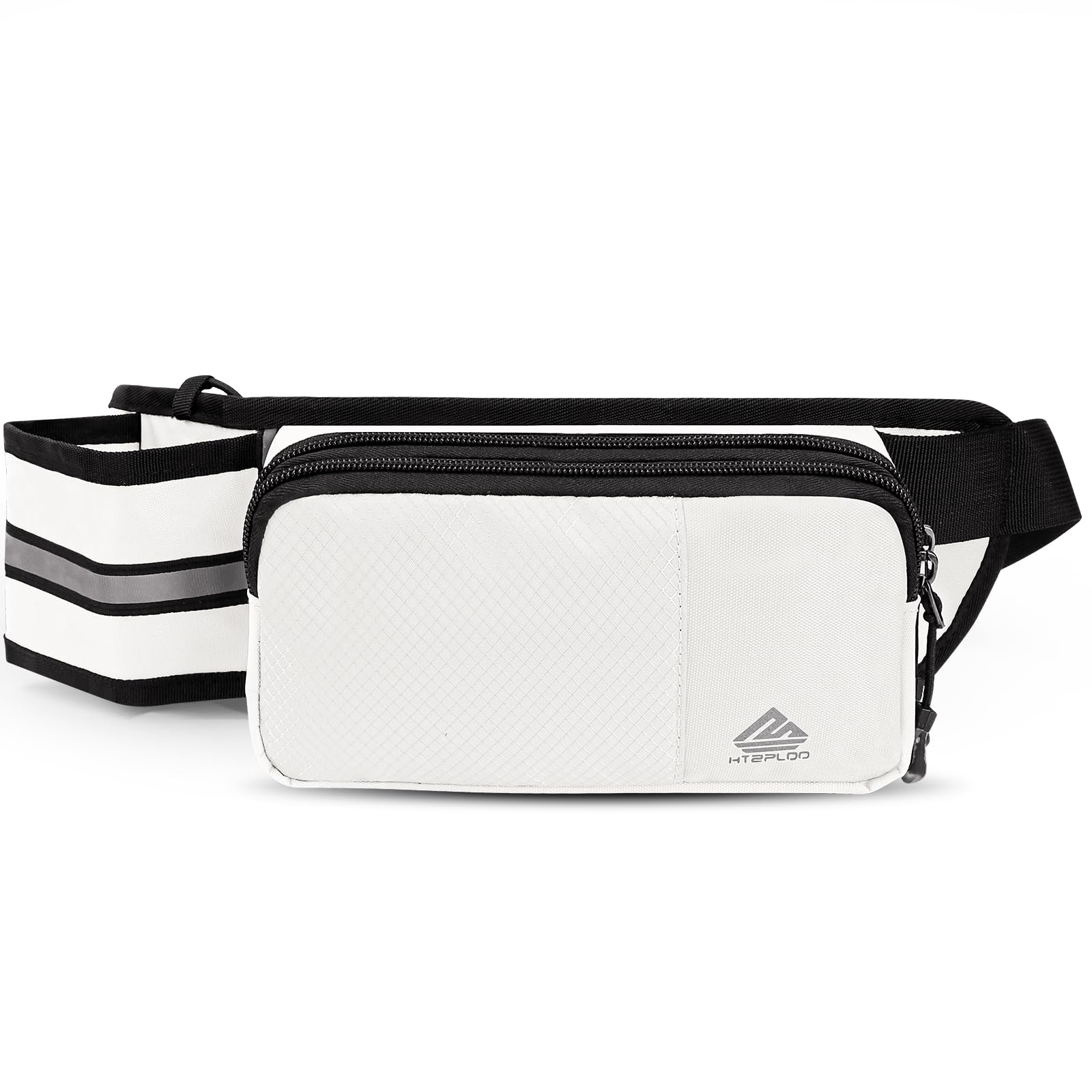 HTZPLOO Fanny Pack for Women Men with Water Bottle Holder,Waist Bag for Hiking,Travel,Running,Dog Walking,Workout,Cycling (White)