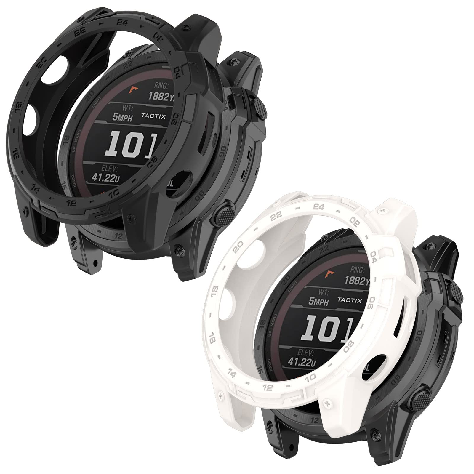 FitTurn [2 Pack] Watch Cases ompatible with Garmin Tactix 7/Tactix 7 Pro Case (No Screen Protector) Rugged Protective Case for Garmin Tactix 7 Pro -Black,White
