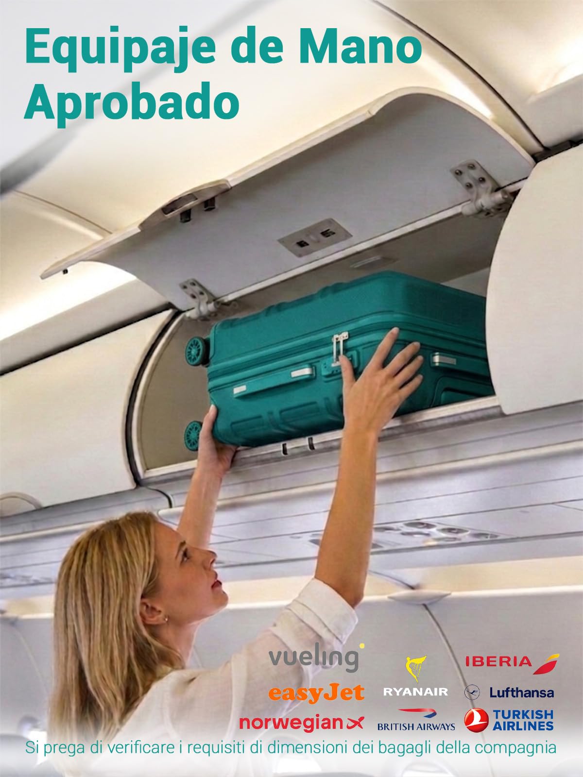 KONO Trolley Bagaglio a Mano 55x38x20 Rigido ABS+PC, Valigia da Cabina Leggera con 4 Ruote Doppie Silenziose TPE e Lucchetto TSA (55 cm, Turchese)