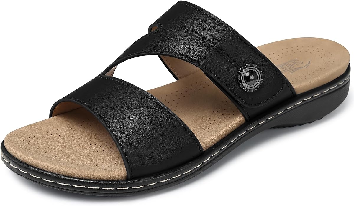 SHIBEVER Sandalias planas para mujer elegantes: verano cómodo - Sandalia plana con soporte para el arco