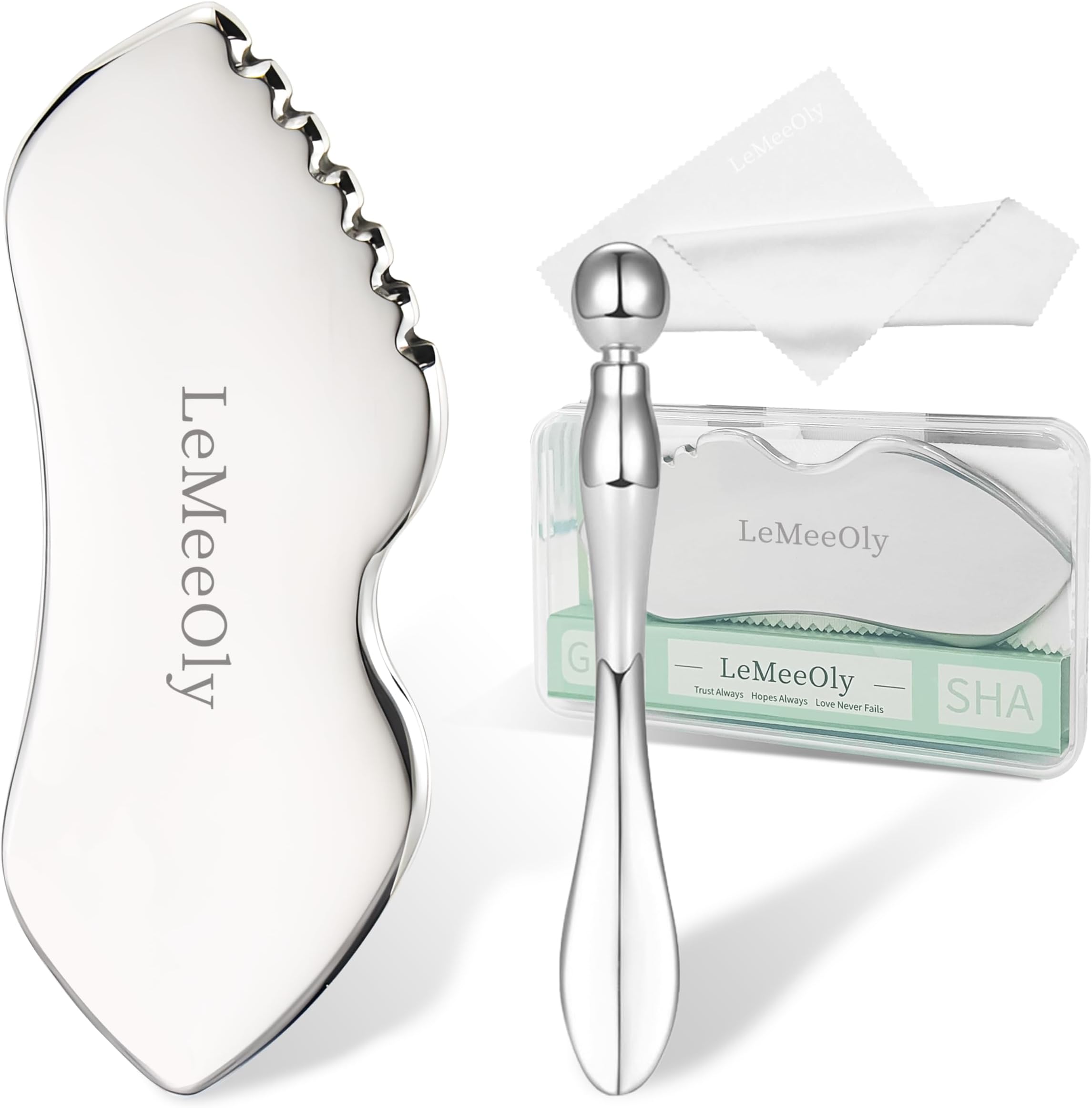 LeMeeOly Stainless Steel GuaSha & Eye Cream Applicator Facial Tools, Metal Guasha for Face Neck, Eye Massager Tool, Lymphatic Drainage Face Massage Tool, Skin Care Gift
