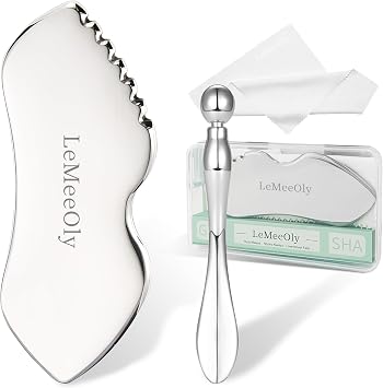 LeMeeOly Stainless Steel Guasha & Eye Cream Applicator Facial Tool for Metal Guasha Face Neck Eye Massager Tool Lymph Drainage Face Massage Tool Skin Care Gift