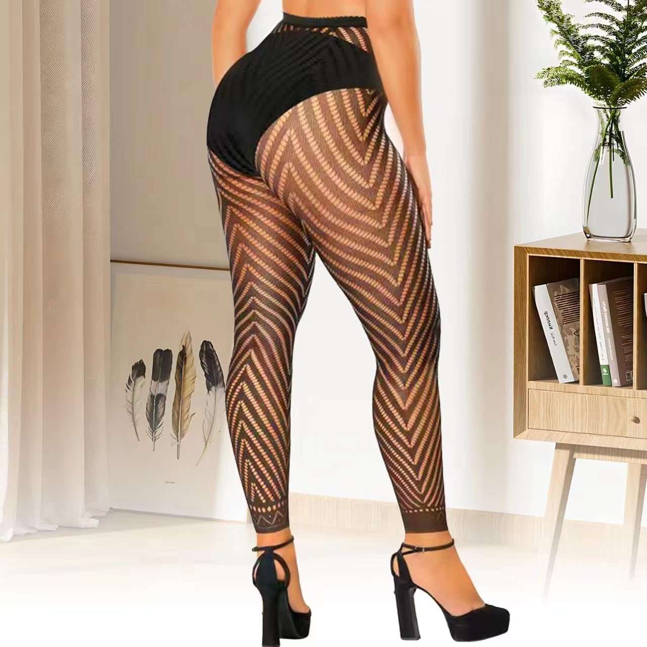 Fohevers Womens Footless Fishnet Tights High Waisted Fishnet Stockings No Toes Pantyhose for Festival Cosplay Halloween,Triangle - Image 2