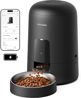 PETLIBRO Air Automatic Cat Feeder: WiFi 2.4G, Rechargeable 30-Day Battery, 2L Timed Dispenser for Cats & Dogs, Black