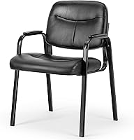 Simple Deluxe PU Leather Guest Chair with Padded Arms - Ergonomic Stationary Chair for Reception, Office, Home, Elderly - 4.7 Stars