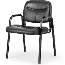 Simple Deluxe Office Reception Guest Chair with Leather Padded Arm Rest, Padded Leather Visitor Seats, Comfort Side Desk Chairs Suitable for Lobby, Home, Elderly & Senior Users, Black