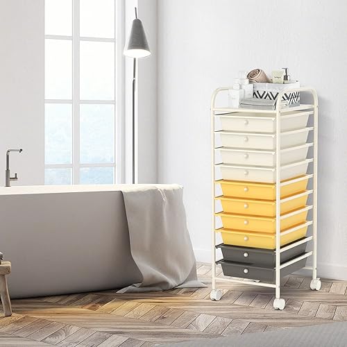 Miniatura 2 de Carrito de almacenamiento rodante con 10 cajones, versátil carrito utilitario con ruedas para herramientas de papel, álbum de recortes, suministros