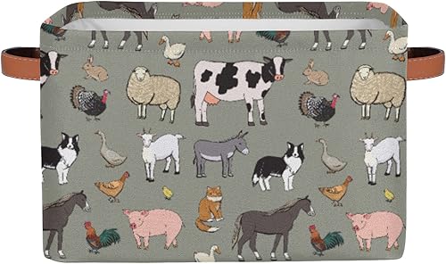 Cesta de almacenamiento de animales de granja, cestas de almacenamiento plegables grandes de vaca, oveja, gallo, organizador de tela, cubos de