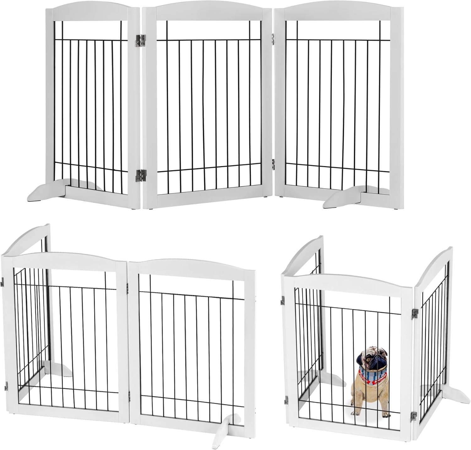 Asitp Freestanding Pet Gate, Foldable Wooden Indoor Dog