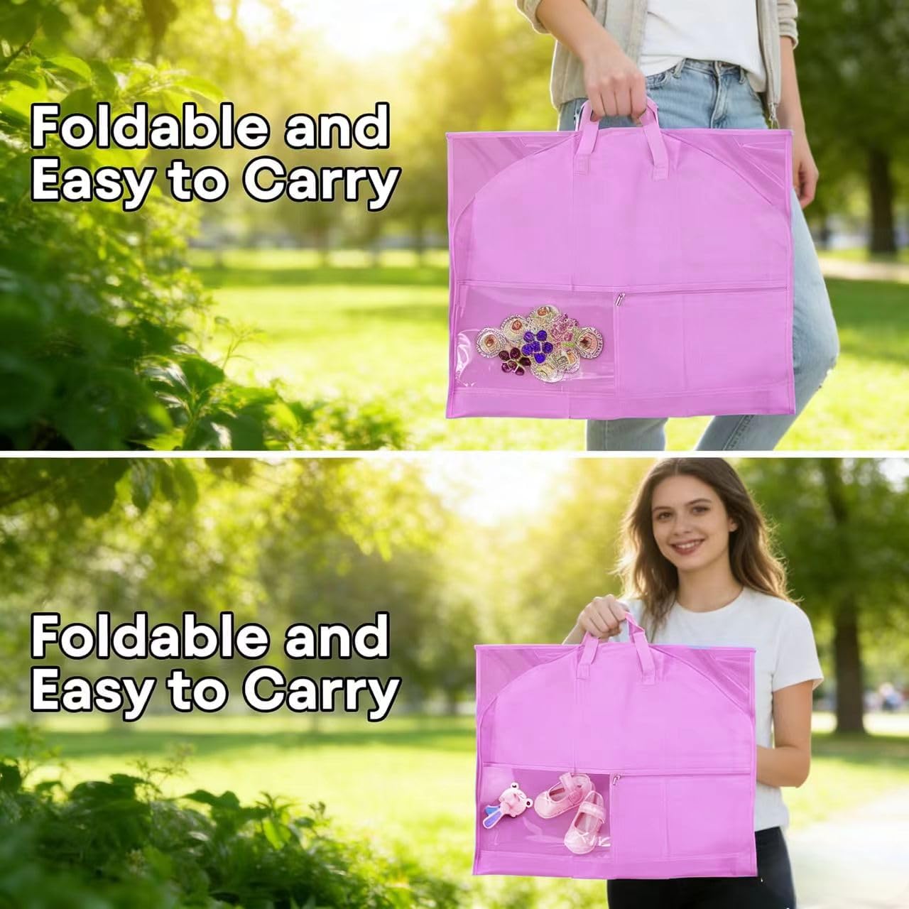40" Dance Garment Bag for Kids – Hanging Waterproof Garment Bag with 5 Clear Zipper Pockets & ID Window, Portable Foldable Clothes Bag for Dance Costumes, Skating, Cheer, Pageants(Purple) - Image 7