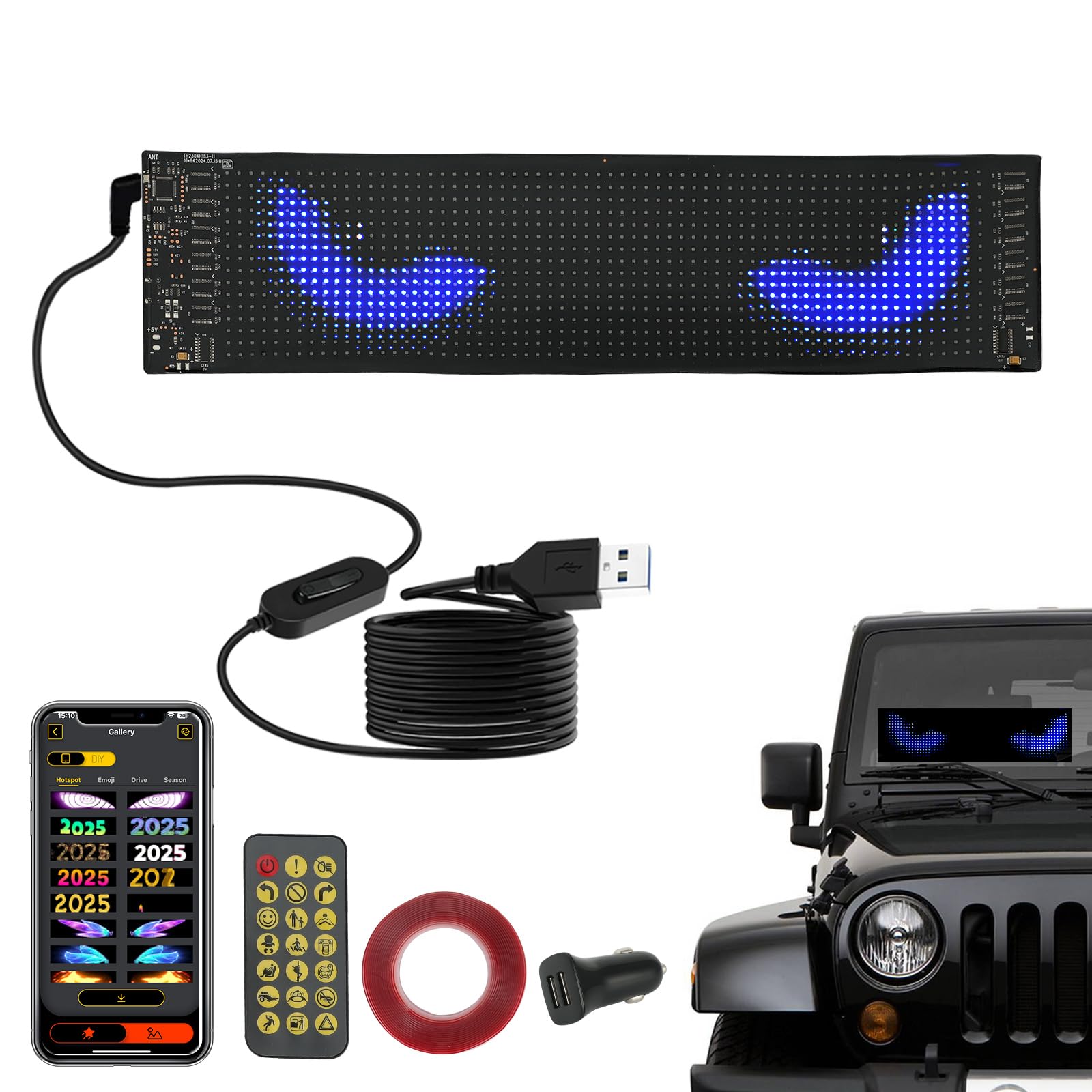 Programmable Light Up Ruler Led Windshield Eyes Panel Car Turck Advertising Scrolling LED Sign App ...