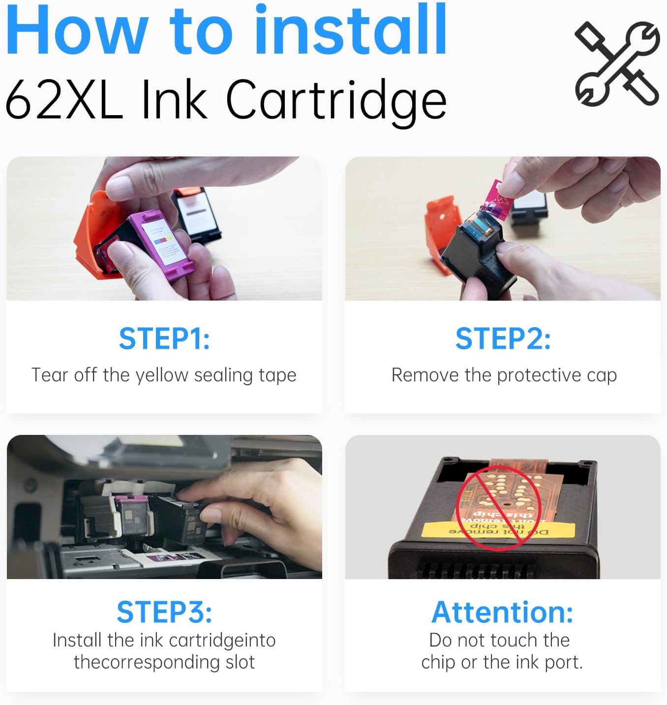LEMERO 62XL Ink Cartridges Remanufactured Ink Cartridge Replacement for HP 62XL Ink Cartridge Combo Pack for HP Ink 62 use with Envy 7640 5660 5540 7645 5746 OfficeJet 250 200 5740 Mobile Printer