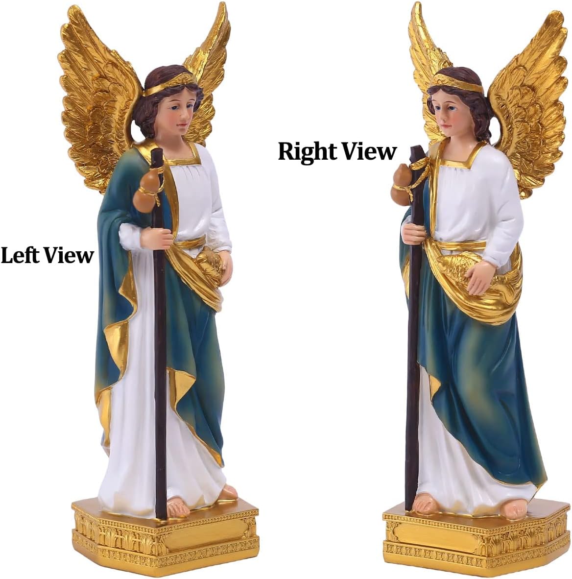 QIANLING 9" Archangel Raphael Statue - St. Raphael the Archangel Catholic Angel Figurine, Arcangel Rafael Statue for Home Altar, Christian Religious Decor and Healing Guardian Angel Sculpture