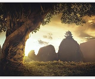 artgeist Wall Mural Landscape 79x61 in - Peel and Stick Self-Adhesive Wall Sticker Decal Wallpaper Removable Photo Design Home Decor Mountains Tempel Panorama Tree Nature 10040903-47