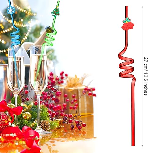 Miniatura 4 de 24 pajitas de plástico reutilizables para fiestas temáticas de Navidad, muñeco de nieve de Papá Noel, árbol de Navidad, baby shower, pajitas