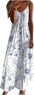 Summer Dresses for Women 2025 Beach Vacation Sexy Spaghetti Strap v Neck Sun Dress Flowy Maxi Long Sundresses Trendy