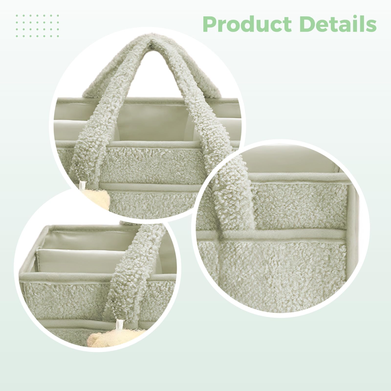 Organisateur de Couches en Peluche, Caddy Vert 38 x 18 x 4 cm, 15 x 7,1 x 1,6 po, avec Plusieurs Poches, Grand Organisateur de Couches pour Voyage, Sac de Rangement en Polyester pour Maman