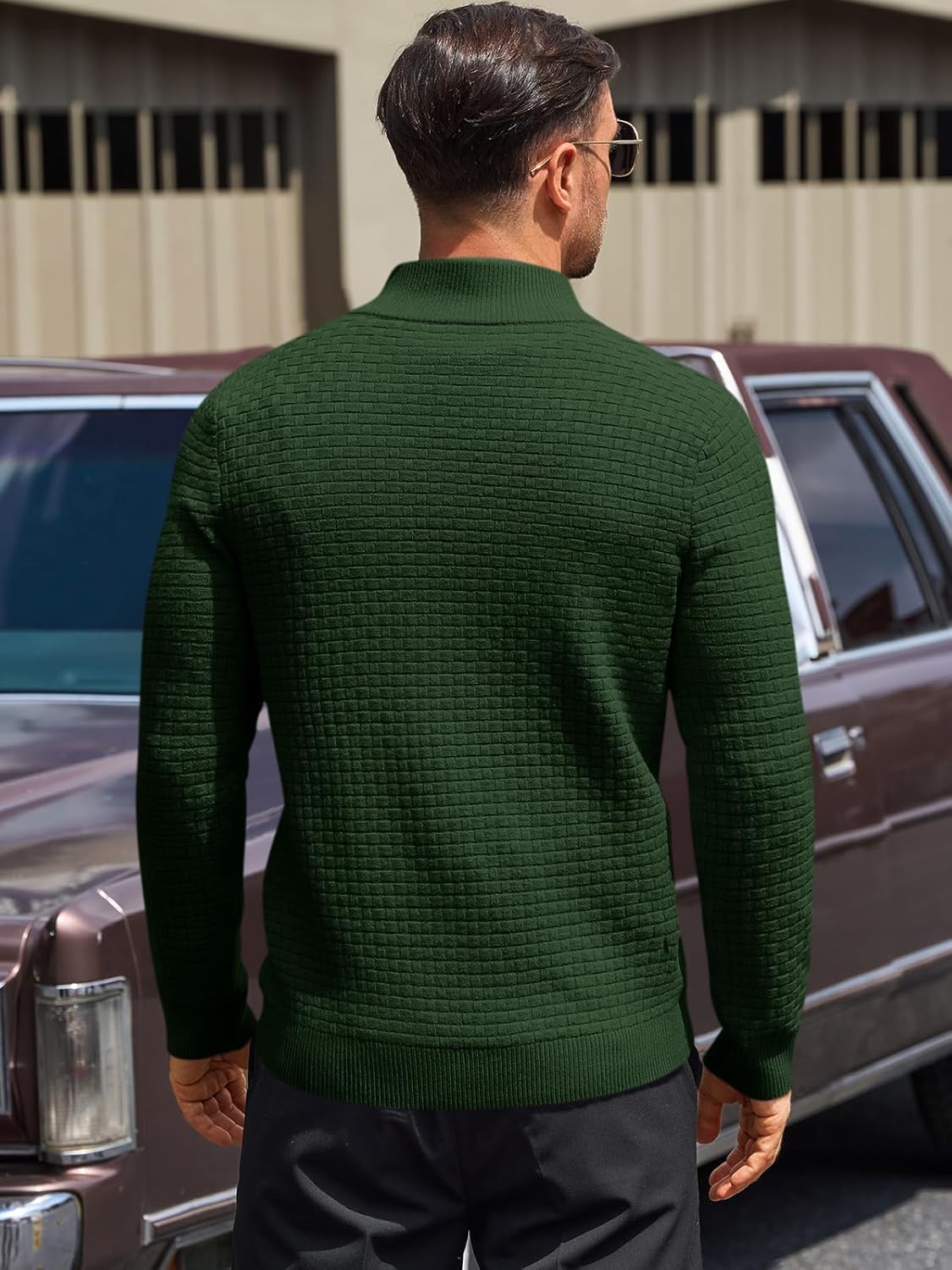 Runcati Mens Quarter Zip Pullover Sweaters Mock Neck Slim Fit Lightweight Pullover Waffle Knit Casual Polo Sweater - Image 3