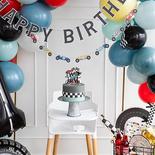 Vista 7 de 1 paquete de dos decoraciones rápidas para tartas de auto de carreras de 2º cumpleaños, bandera a cuadros, decoración temática de niños o niñas de 2