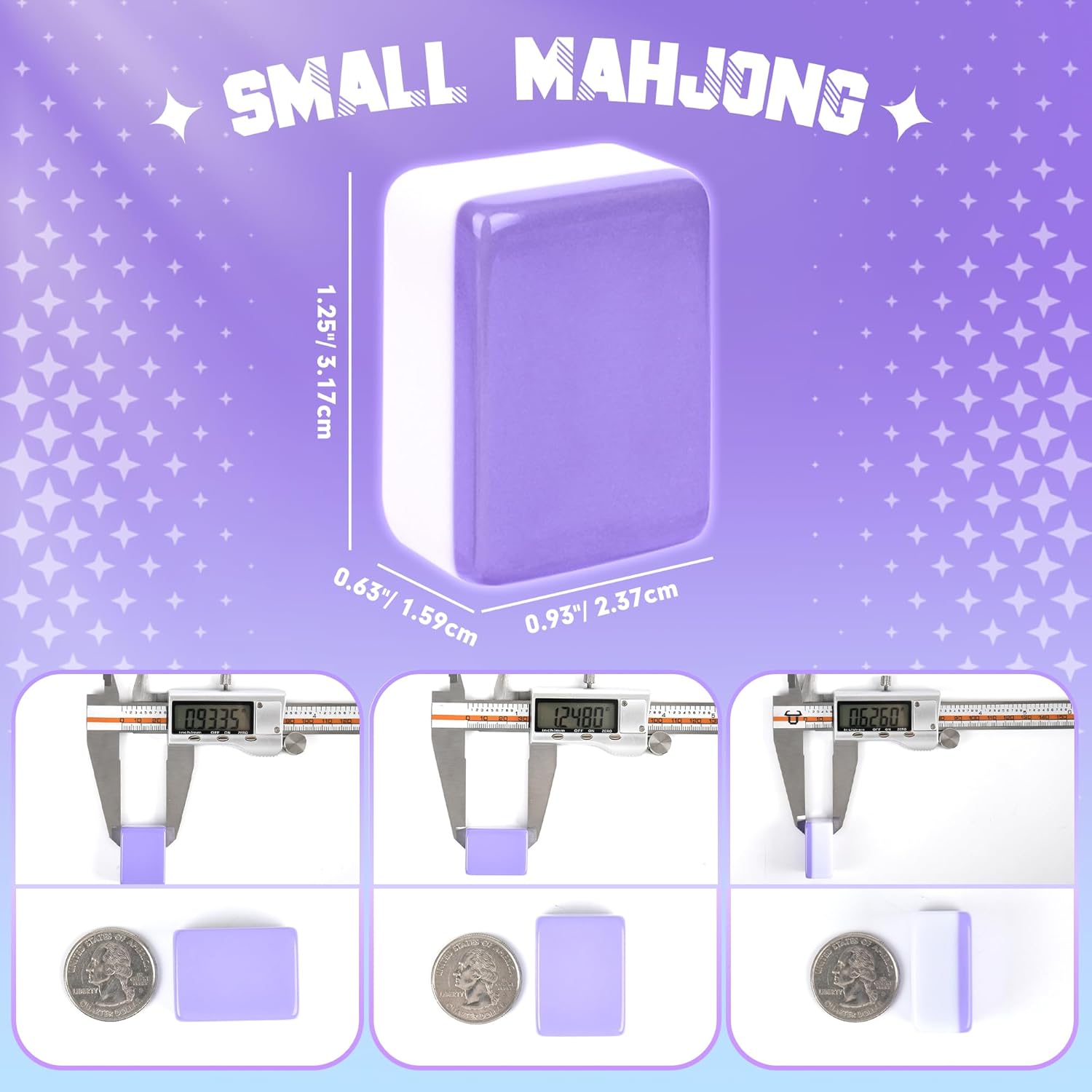 Chinese 1.25"(32MM) Small Purple Mahjong Set with Blue Vinyl Case -152 Melamine Tiles (144 + 8 Blank), Including Dice, Wind indicator,Chips & Mahjong Mat (Majiang)-Collector's Edition for Game Night